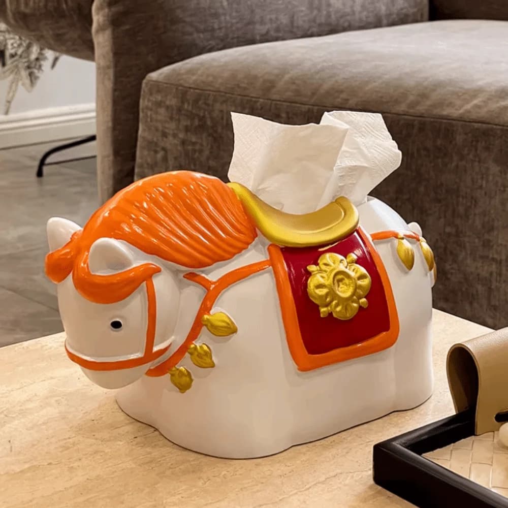 Figure Model Horse Year Tissue Box Decorative Horse Tissue Storage Box Collectible Anime Zodiac Horse Model Home Decoration