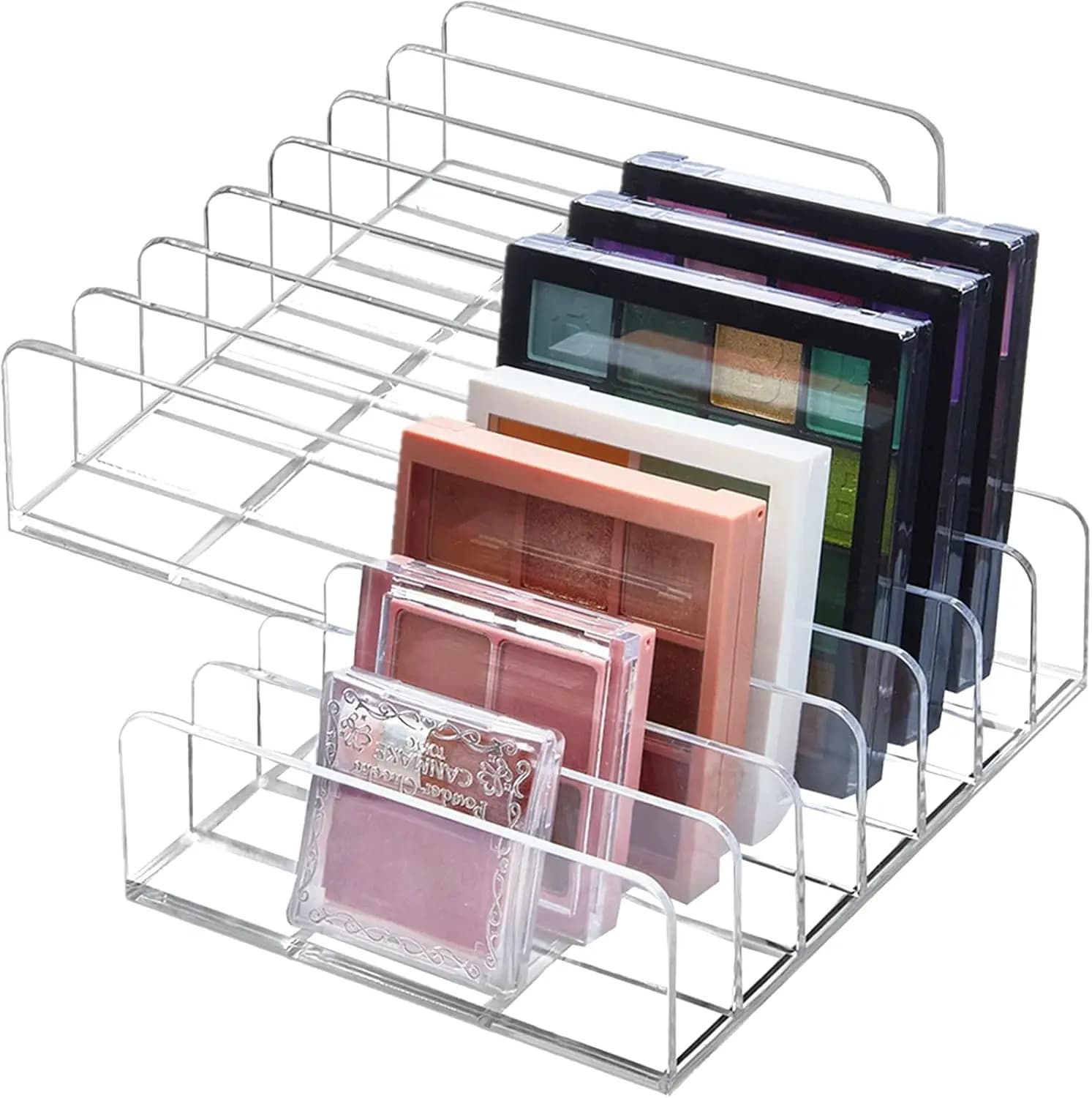2 Pack Acrylic Eyeshadow Palette Organizer - 7-Section Makeup Storage for Palettes, Blush, Sunglasses