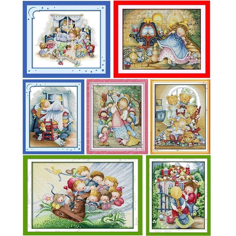 Snow White Joy Sunday Stamped Cross Stitch Kit Pattern Printed 14CT 11CT Counted Print Handmade Embroidery Needlework Home Decor