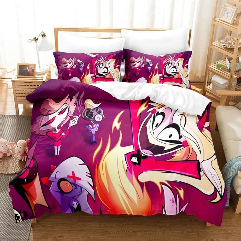 Set Copripiumino Cartoon Hazbin Hotel, Decorazione Natalizia per Camera da Letto, Misure Queen e King, Regalo per Adolescenti e Donne