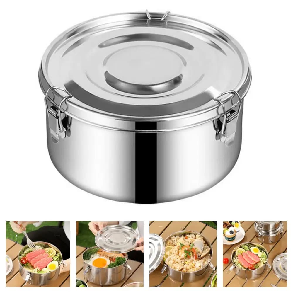 NEW 304 Stainless Steel Lunch Box Round Sealed Food Container Large Capacity Vegetable Fruit Storage Box Picnic