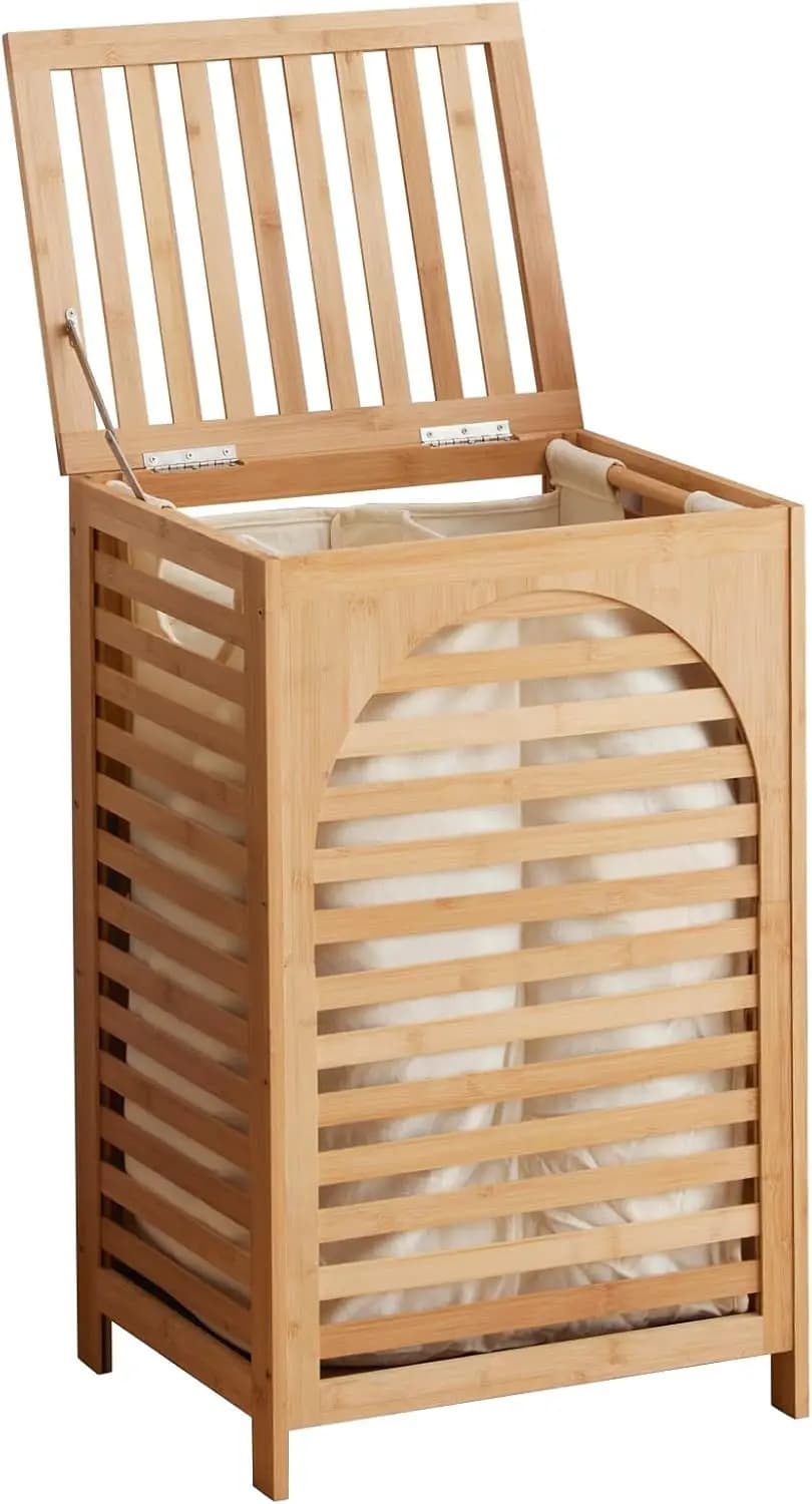 Bamboo Large Waterproof Clothes Laundry Basket,Removable Washing Bags with Handles,clothes basket (Natural)