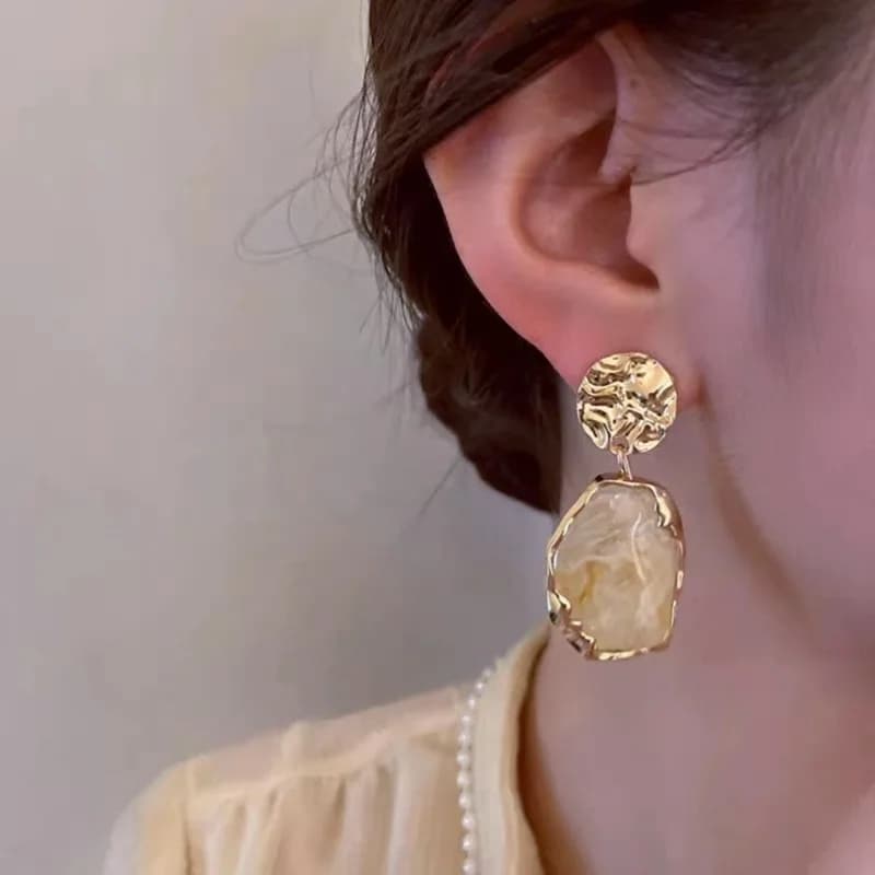 Orecchini Pendenti Geometrici a Goccia d'Acqua Vintage in Resina Irregolare 2025 per Donna, Gioielli e Accessori da Festa, Regalo