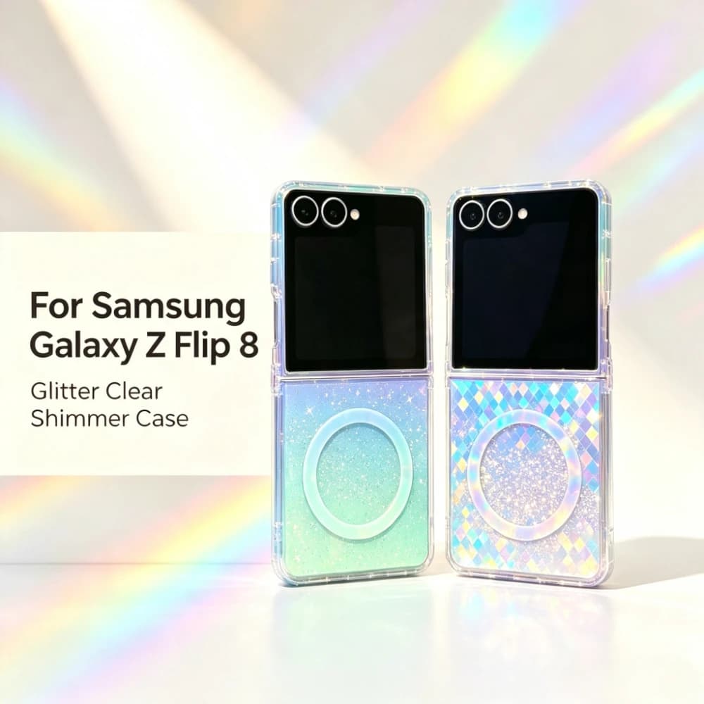 Rainbow Gradient Sparkling Laser Clear Magnetic Charging Cover for Samsung Z Flip 8 7 6 5 Foldable Anti-Drop Protect Phone Case