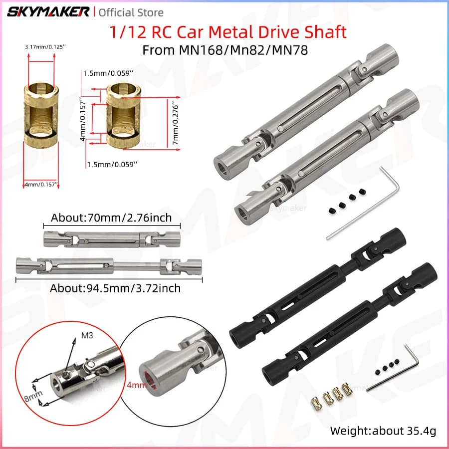1/12 RC Auto Crawler MN78 MN82 Mn168 Metal Transmission Tree CVD Transmission Tree with 3mm A 4mm Shaft Sleeve Upgrade Parts Accessories