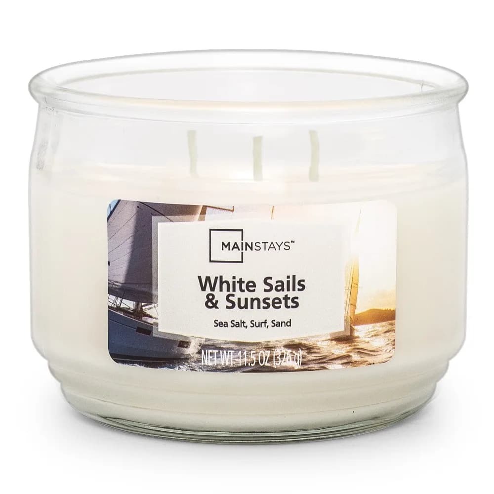Mainstays White Sails & Sunsets 3-Wick Candle, 11.5 oz Glass Jar