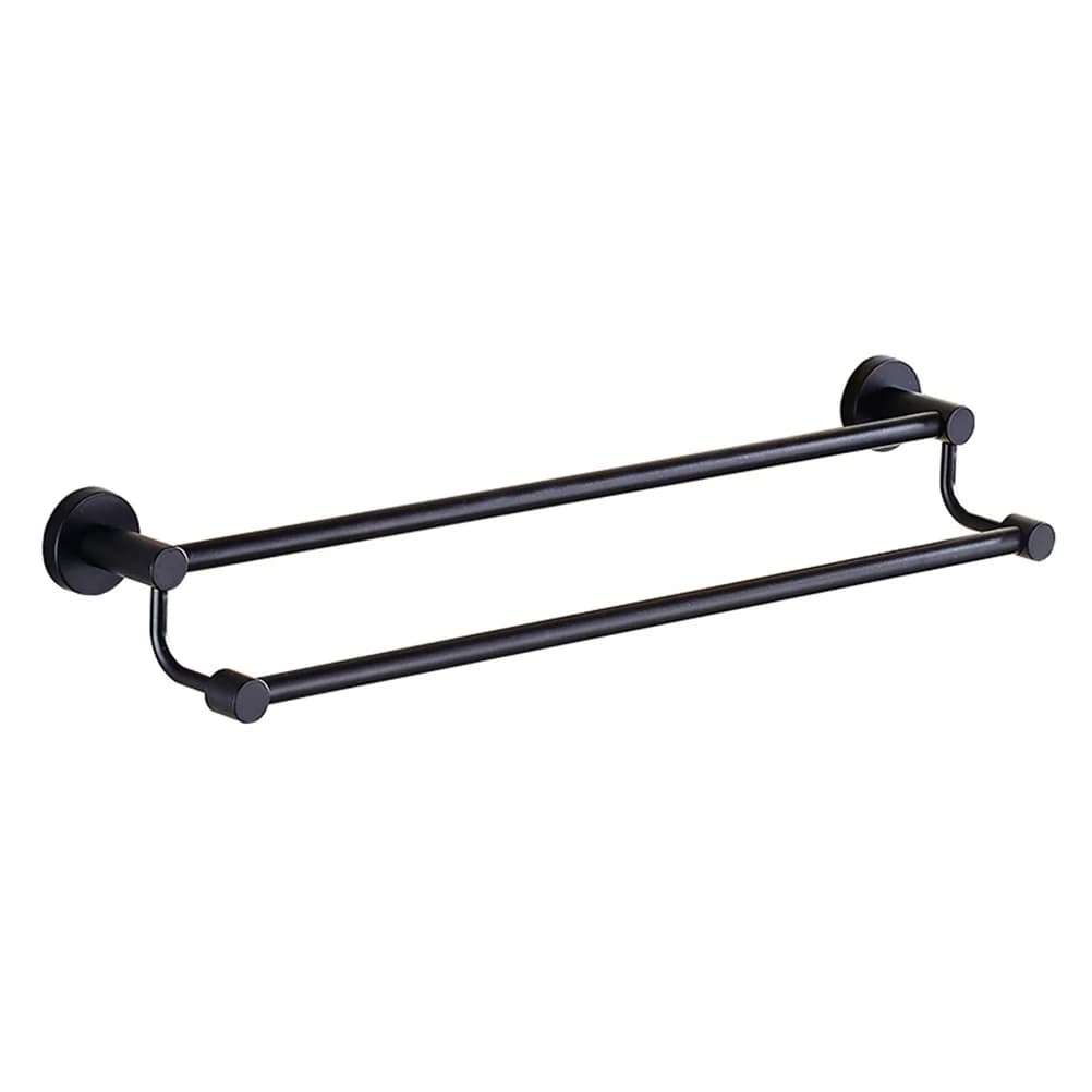 Portasciugamani doppio da 50 cm in acciaio inossidabile nero da parete per bagno, cucina, senza montaggio, design moderno a vite nascosta