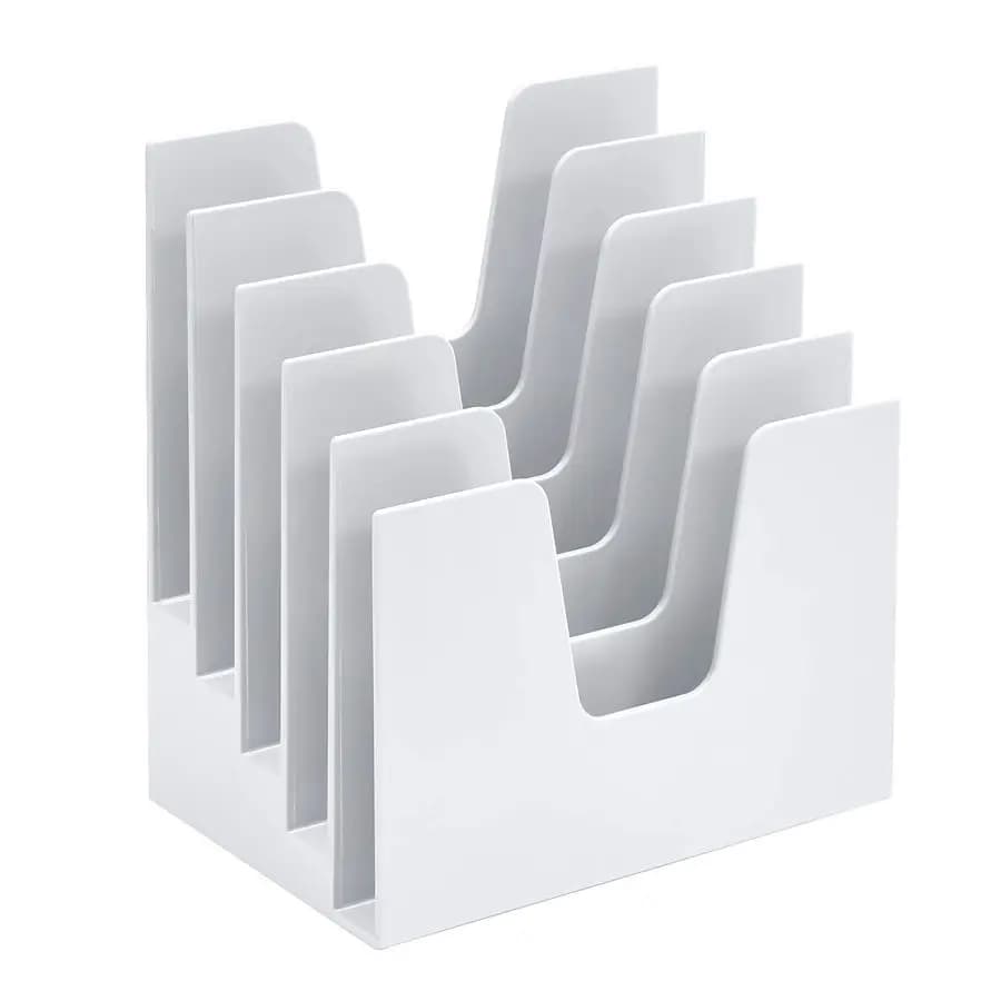 Organizzatore da Scrivania in Plastica Bianca a 5 Scomparti Inclinati per Archiviazione di Lettere e Documenti, Organizzazione Ufficio