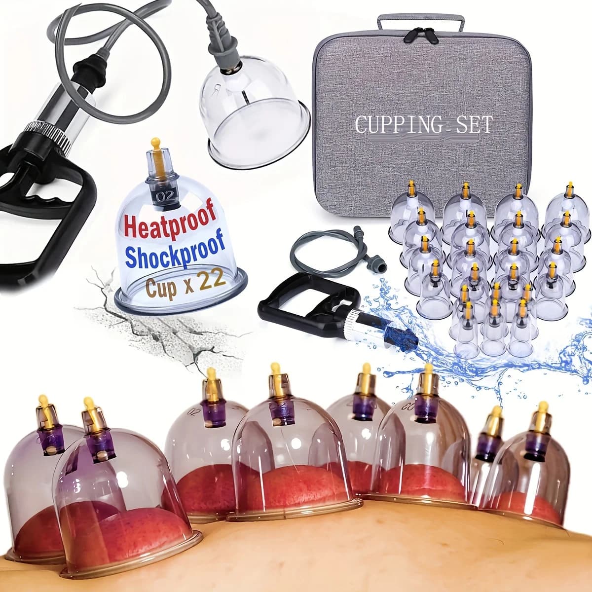 22-piece relaxation cup set Multiple size of vacuum cups with manual pump and detailed cupboard Set for manual massage