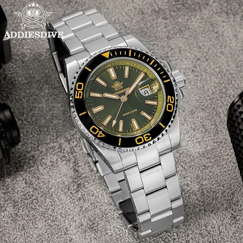 ADDIESDIVE 41mm Men's Watch 20Bar AD2510 Super Bright Reloj Hombre Relogio Masculine Men's Watch Stainless Steel Watches Al Quarzo