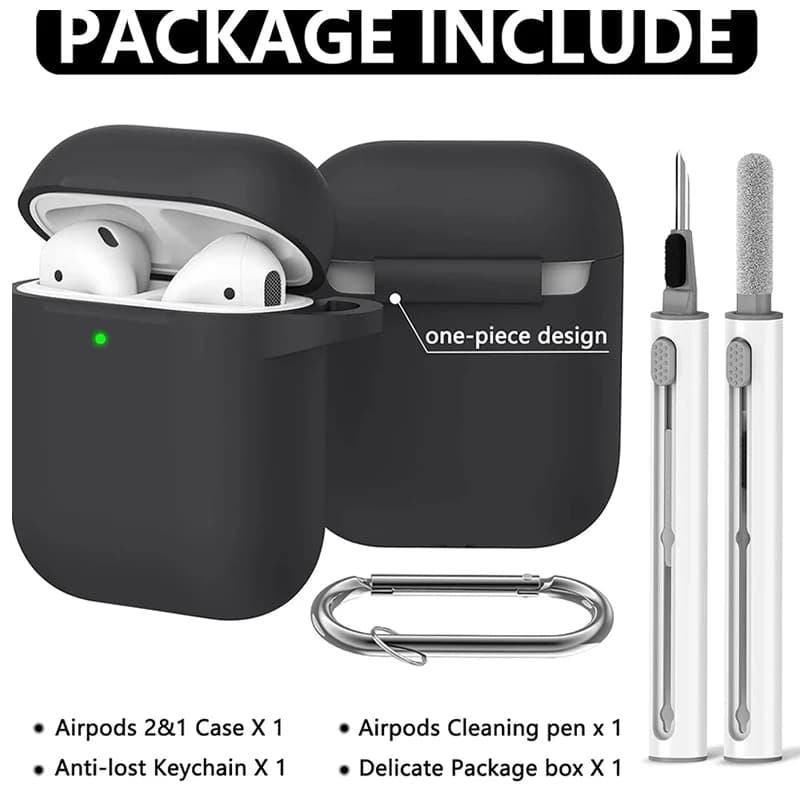 Silicone case with hook for Airpods1/2 Shockproof protective case for wireless earphones for Airpod 2 1 Box Bags with cleaning kit
