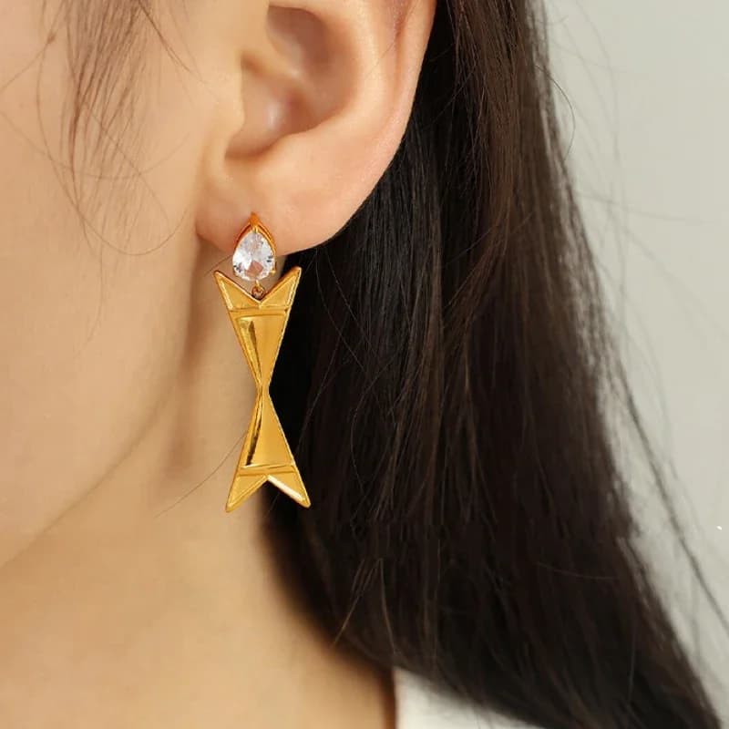 PAPERPLUS Women's Punk Triangle Earrings Inlaid with Zircon Exaggerated Jewelry Gold Plated Creative Gift Stainless Steel