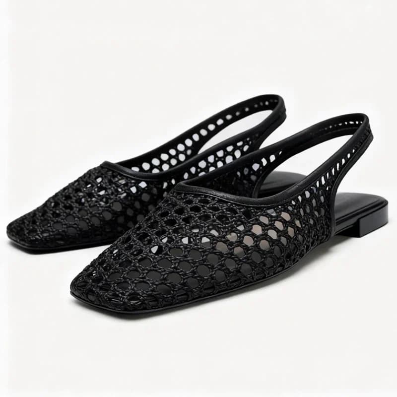 Sandali con ciabatte alla moda in rete intrecciata da donna, traspiranti, con punta quadrata, per il tempo libero, scarpe da spiaggia piatte, comode scarpe da rete da pesca per le vacanze vuote
