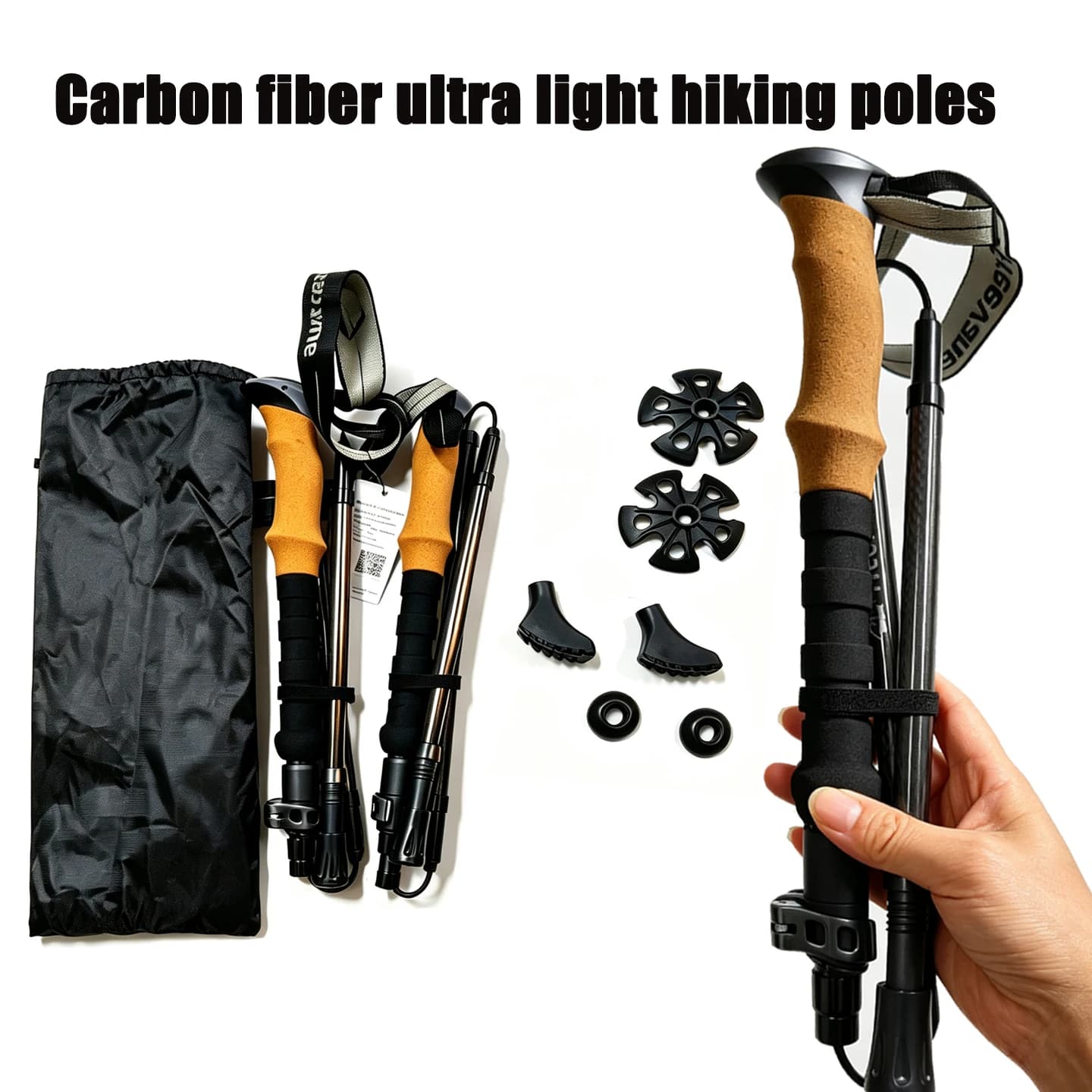 Carbon Ultralight Trekking Poles Folding Z Trekking Poles 5-Section Cork Grip Quick Lock Adjustable Ultralight Folding 37-135cm