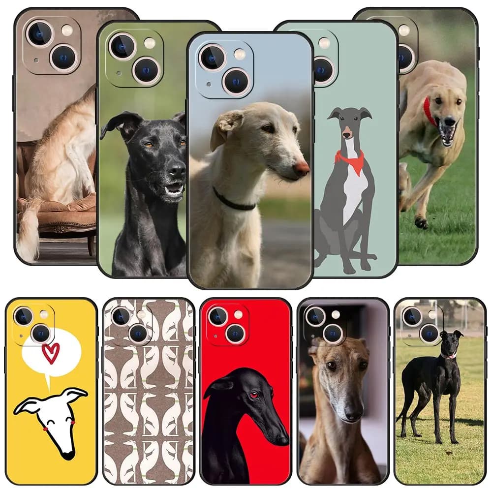 Galgo Greyhound Dog Custodia per telefono di lusso per iPhone 17 Air 16 Plus 13 15 14 12 11 Pro MAX 7 8 SE Custodia morbida in TPU nero