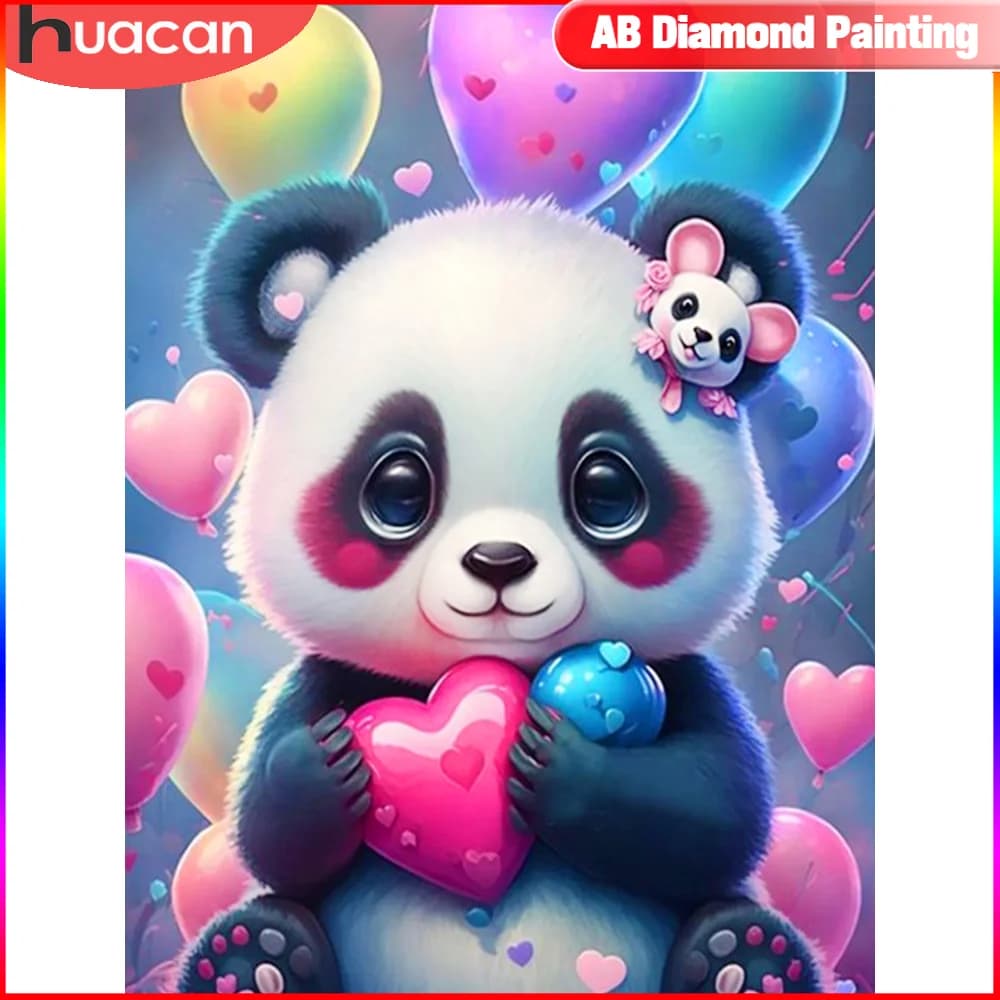 HUACAN Full Square Round AB Diamond Painting Panda Cartoon 5D mosaico fai da te animale regalo fatto a mano decorazioni per la casa regalo