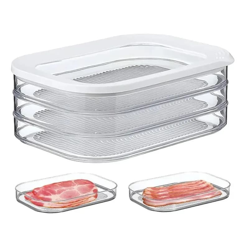 Contenitore per carne con pancetta e pranzo per frigorifero, scatole impilabili per la preparazione dei pasti con coperchi, organizer per la conservazione della carne nel frigorifero senza BPA