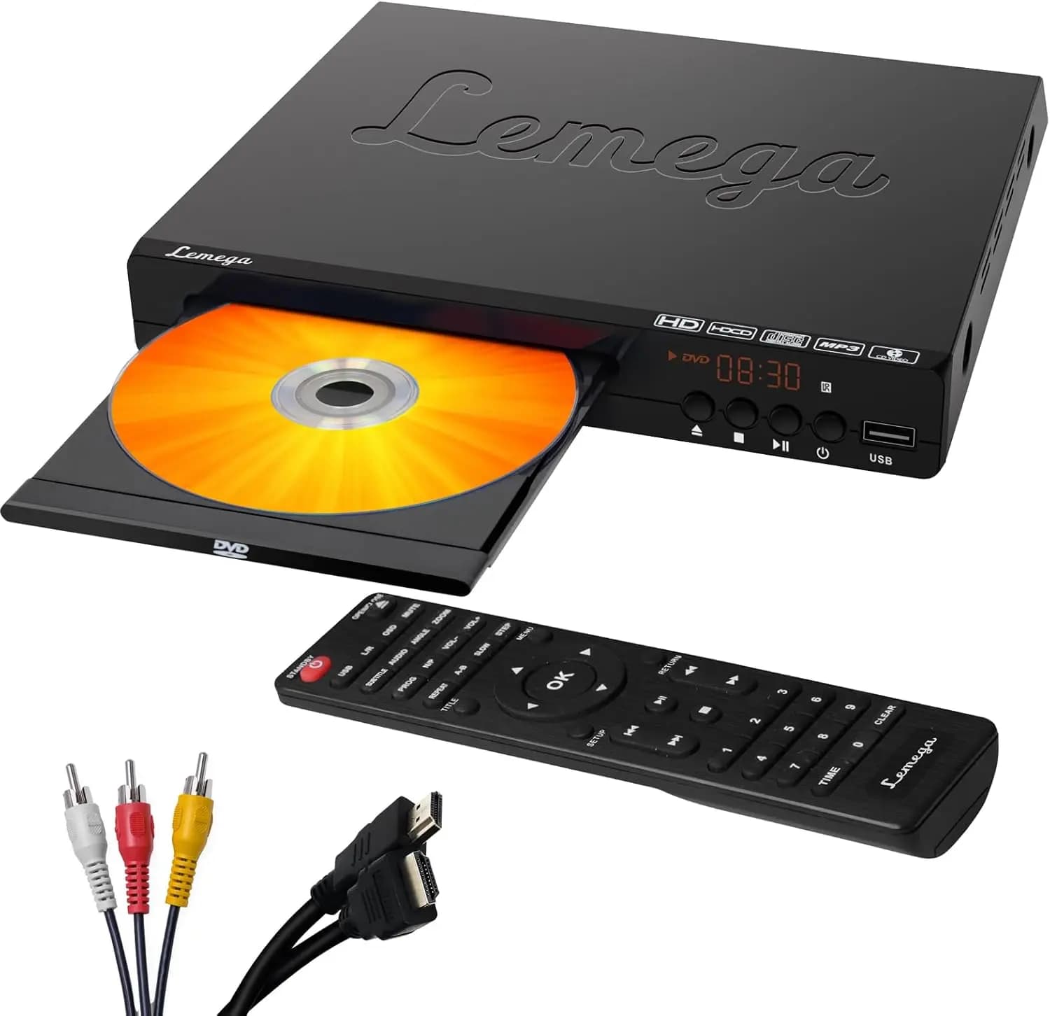 Lettore DVD Multiregione con Upscaling HDMI 1080p, Riproduzione USB/CD, Porte RCA/AUX per Smart TV e TV più Vecchie, Cavo HDMI Incluso