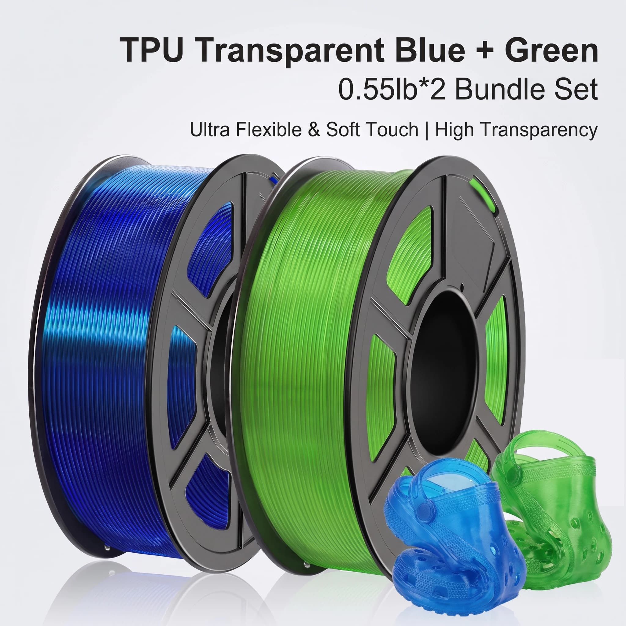95A High Elastic TPU Filament 1.75mm 200g/250g/500g/1000g Clear Blue Green ±0.03mm Neatly Wound Moistureproof Non Clogging
