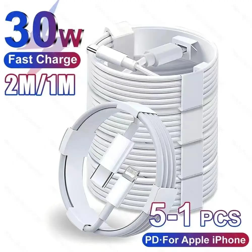 Cavo di ricarica rapida da 30W (5-1 pezzi) per iPhone 13 12 11 14 Pro Max Mini, cavo USB C per X XR XS MAX 7 8 14 Plus 6