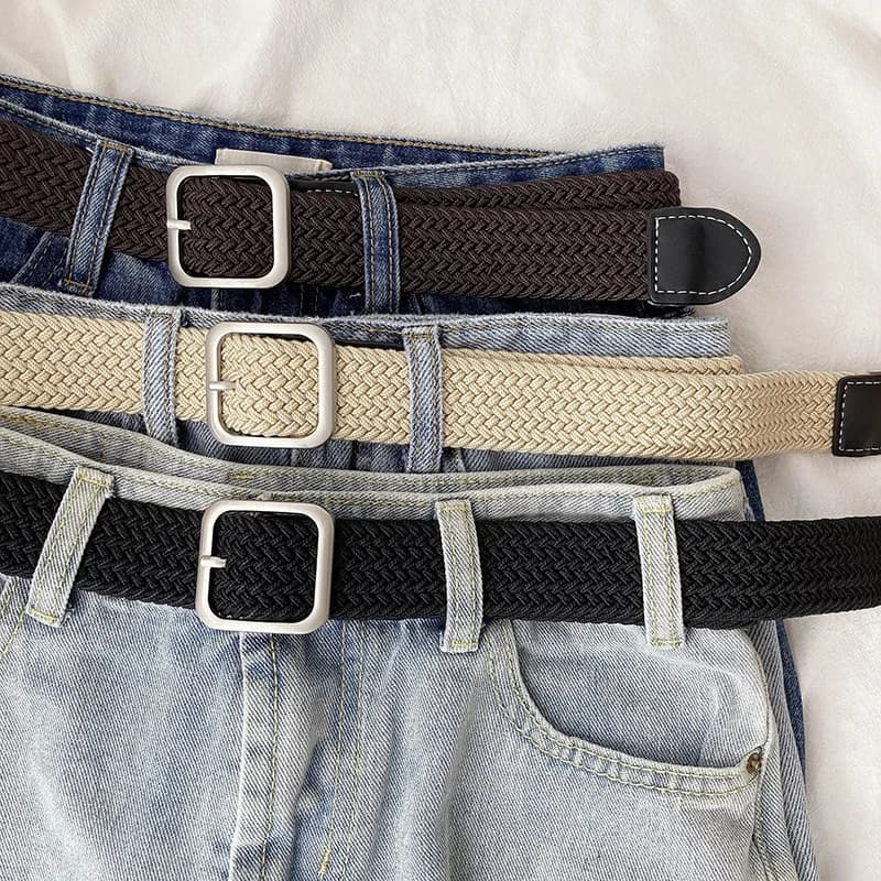 Summer Fashion Versatile Everyday Student-Style Braided Belt Unisex Stretch Knit Elastic Waistband Trendy Canvas Belt