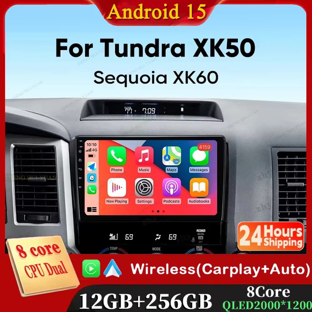 Android 15 Carplay Autoradio Per Toyota Tundra XK50 2007 - 2013 Sequoia XK60 2008 - 2017 Navigazione GPS Lettore Multimediale stereo