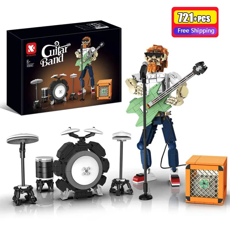721 Pezzi Altoparlante Bluetooth Chitarrista Rock MOC Blocchi da Costruzione Kit Batteria Palco Puzzle Creativo Ornamento Giocattolo Regalo per Ragazzi