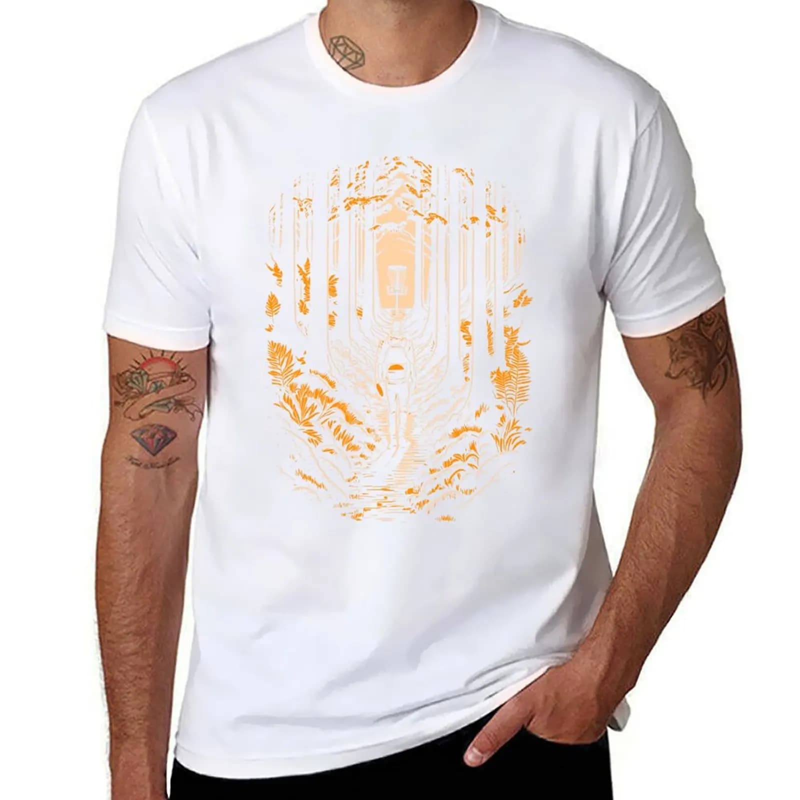 T-shirt Golf Golfer Course Wilderness Forest Sunset Disc T-shirt da lavoro all'aperto a maniche corte