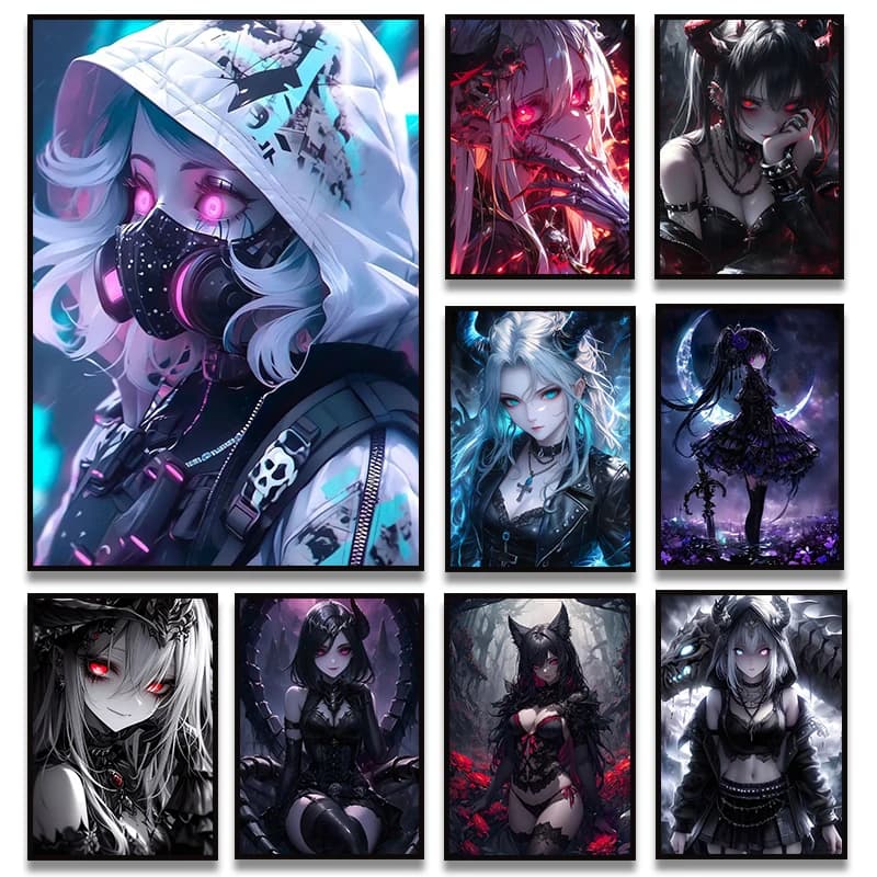 Fantasy Magical World Gothic Cool and Cute Personaggio Estetica Anime Girl Canvas Painting Art per Wall Manga Game Room Decor