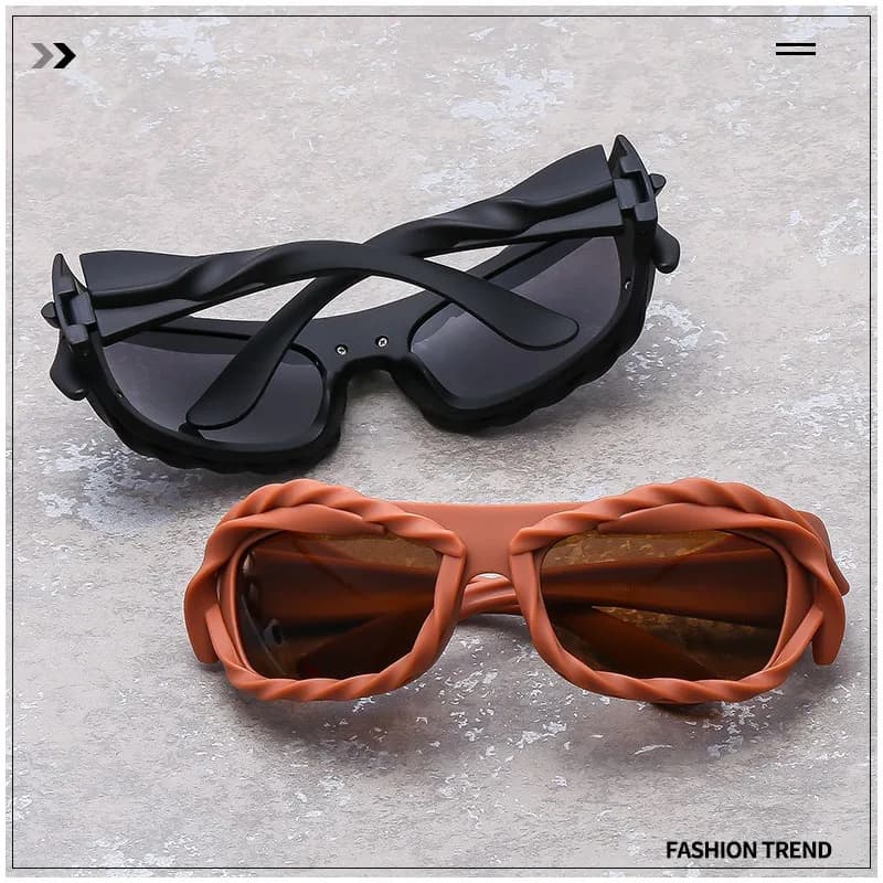 New sunglasses with spiral frame, elegant and unique, fashionable design sunglasses and badges with a luxury touch.