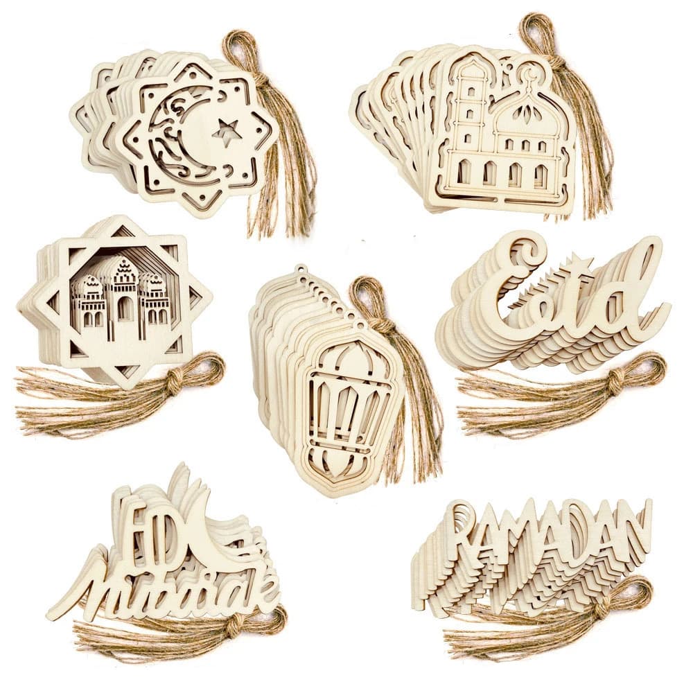 10 pz Hollow-Out Eid Mubarak Ciondolo Appeso In Legno FAI DA TE Ornamenti In Legno Artigianato Per Il Musulmano Ramadan Kareem Decorazioni Per La Festa A Casa