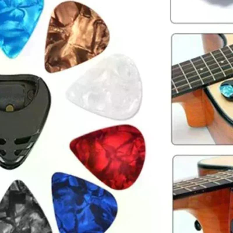10Pcs Plectrums 1 Pick Holder Electric Celluloid Acoustic Guitar Picks Colorful Random Color