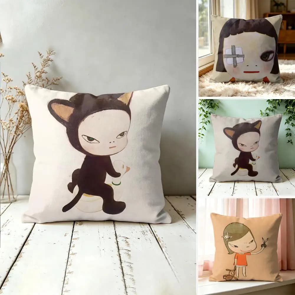 Yoshitomo N-Nara Movie Cushion Cover Square Pillow Bedroom Sofa Leisure Comfort Living Room Home Decoration 40X40