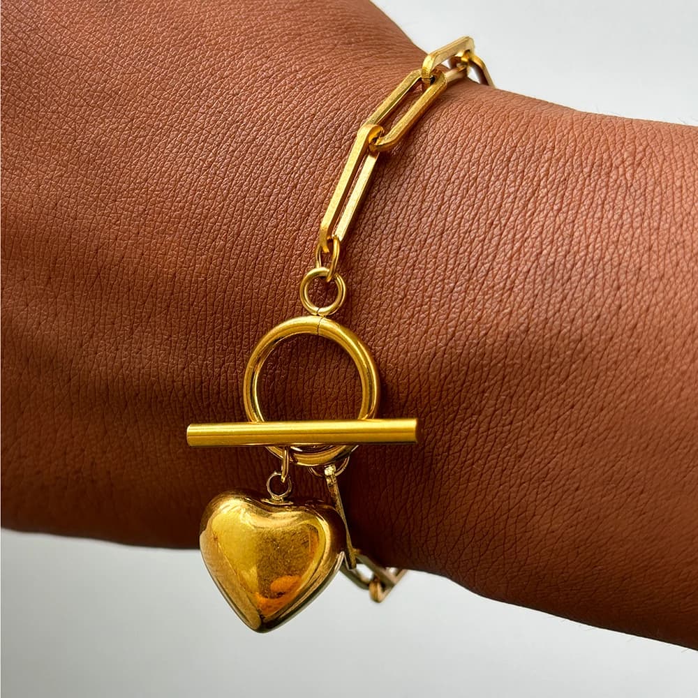 Braccialetti in acciaio inossidabile Bracciale a catena con ciondolo a forma di cuore di pesca cubico per gioielli da donna Regali di San Valentino per l'anniversario