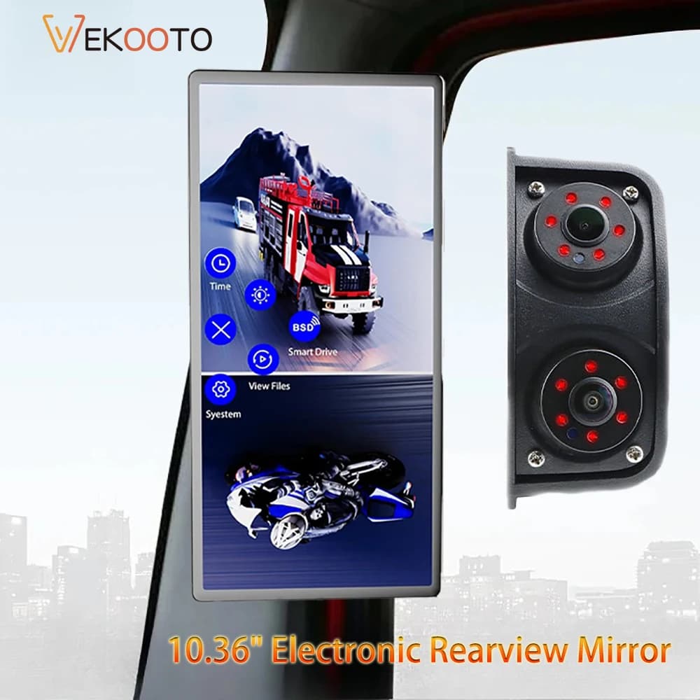 10.36" IPS Digital Rear View Mirror BSD DVR Recording Vertical Touch Screen Monitor for Truck Bus Safety 720P Dual Lenses Camera