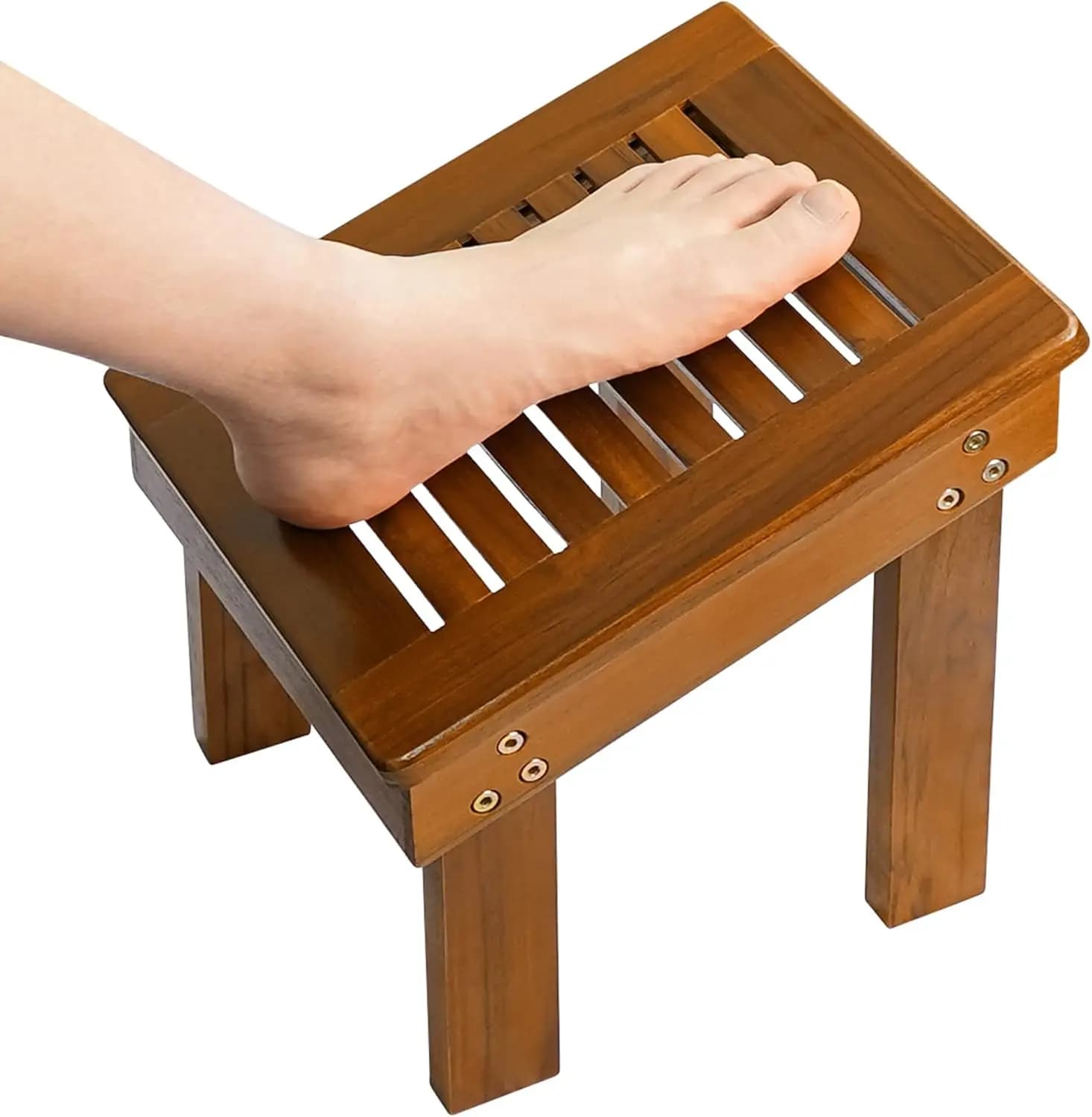 Sgabello per doccia in legno di teak per gambe da barba, robusto poggiatesta per bagno