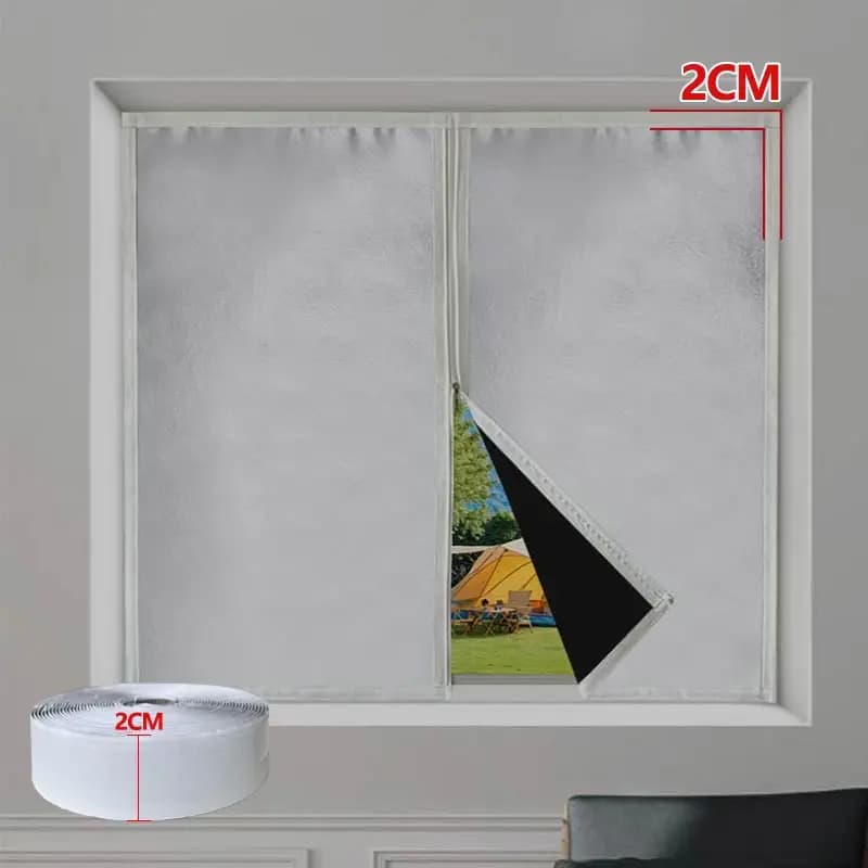 Customizable Zipper Light Blocking Curtain, White Edge Self-Adhesive Window Curtain, Removable Washable, No Punch Mounting