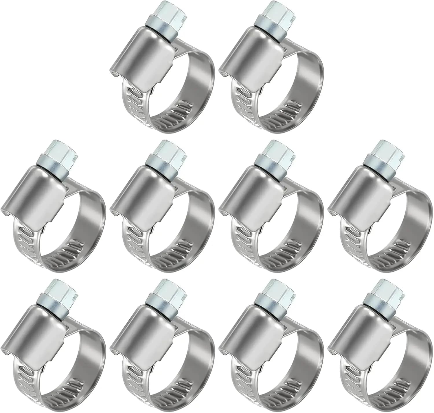 10PCS Hose Clamps Adjustable 304 Stainless Steel Worm Gear German Hose Clamp 16-27mm Drive Pipe Clamp for Garden Water Hose Pipe