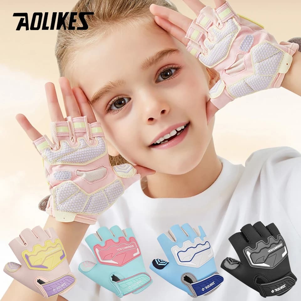 AOLIKES Children's Cycling Gloves Half fingers Skate Baby Mountain Bike Bicycle Gloves Sports Gloves for Boys and Girls Children