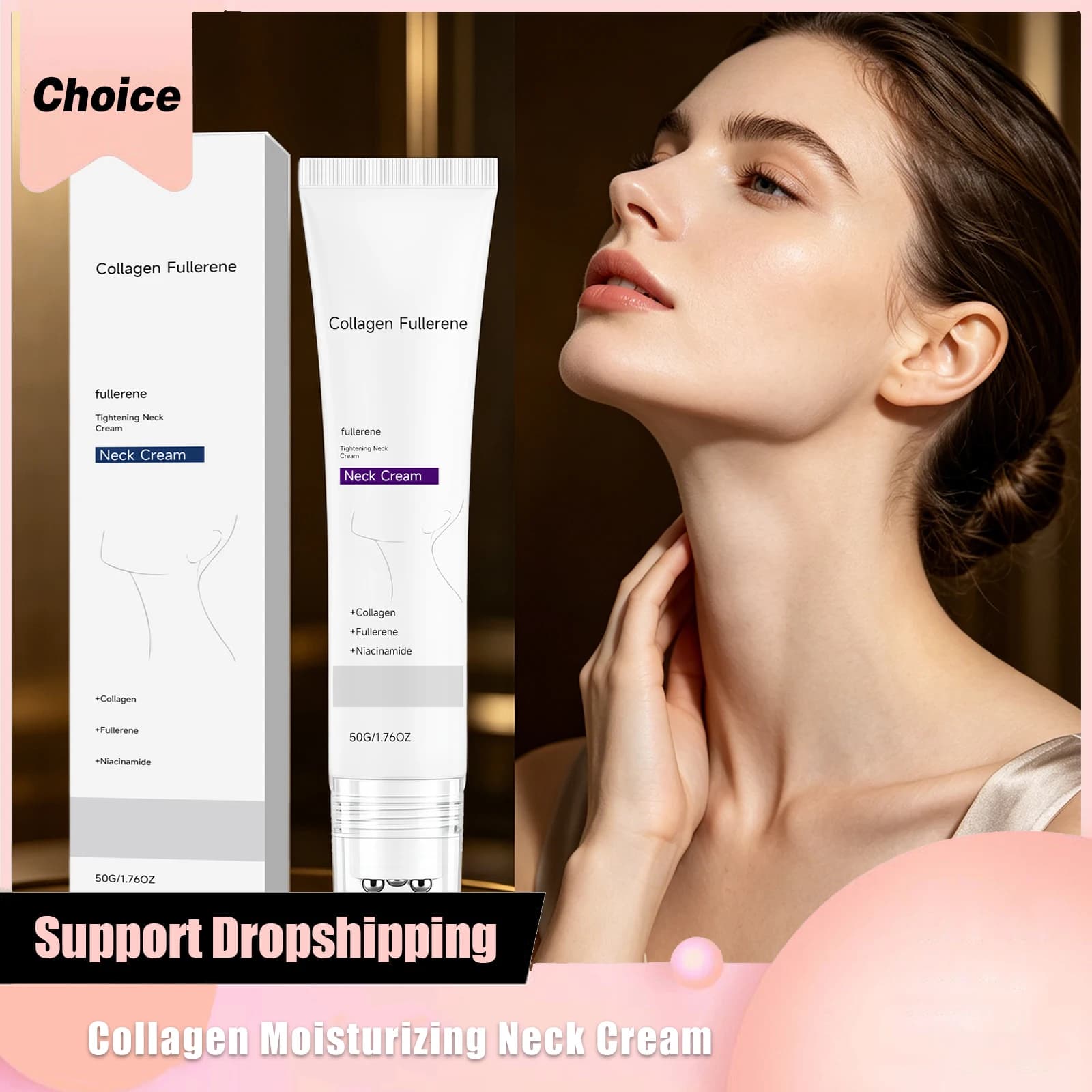 Collagen Firming Neck Cream Massage Roller Reduce Fine Lines Tighten Skin Barrier Smoothing Brightening Moisturizing Neck Lotion