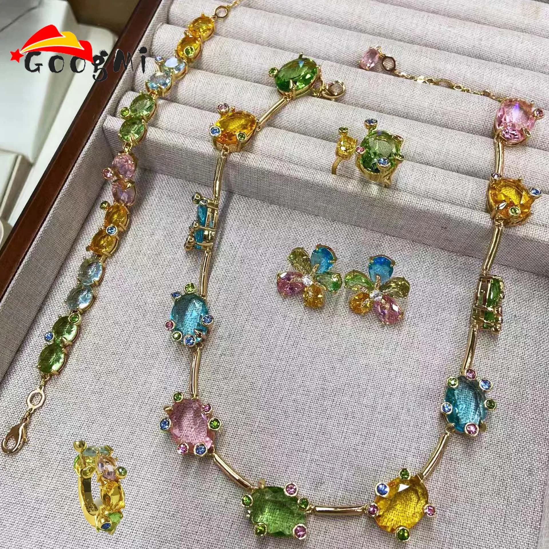 2026 New Trend Colorful Candy Necklace Earrings Bracelet Ring Luxury Brand Fine Jewelry Set for WomenRomantic Gift