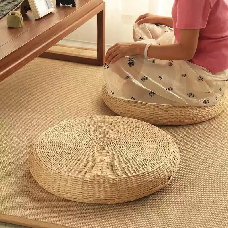 Meditation Mat Yoga Equipment Tatami Futon Cushion Ground Meditation Mat Rattan Grass Woven Home Mat for Balcony Sitting