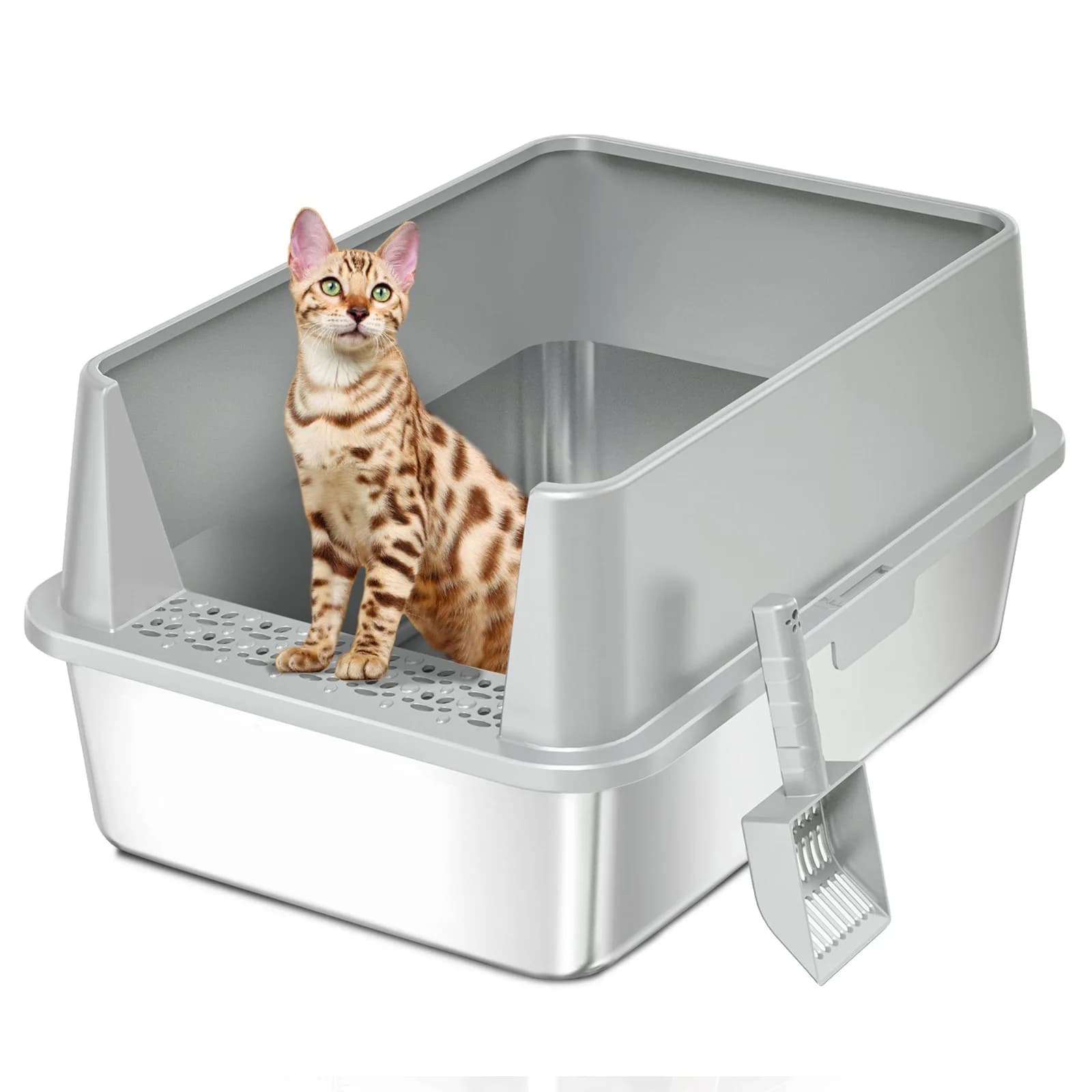 Scatole per lettiere per gatti extra large, lettiera per gatti per gatti grandi multi-gatti Vassoio per lettiera in metallo, non appiccicoso, facile da pulire