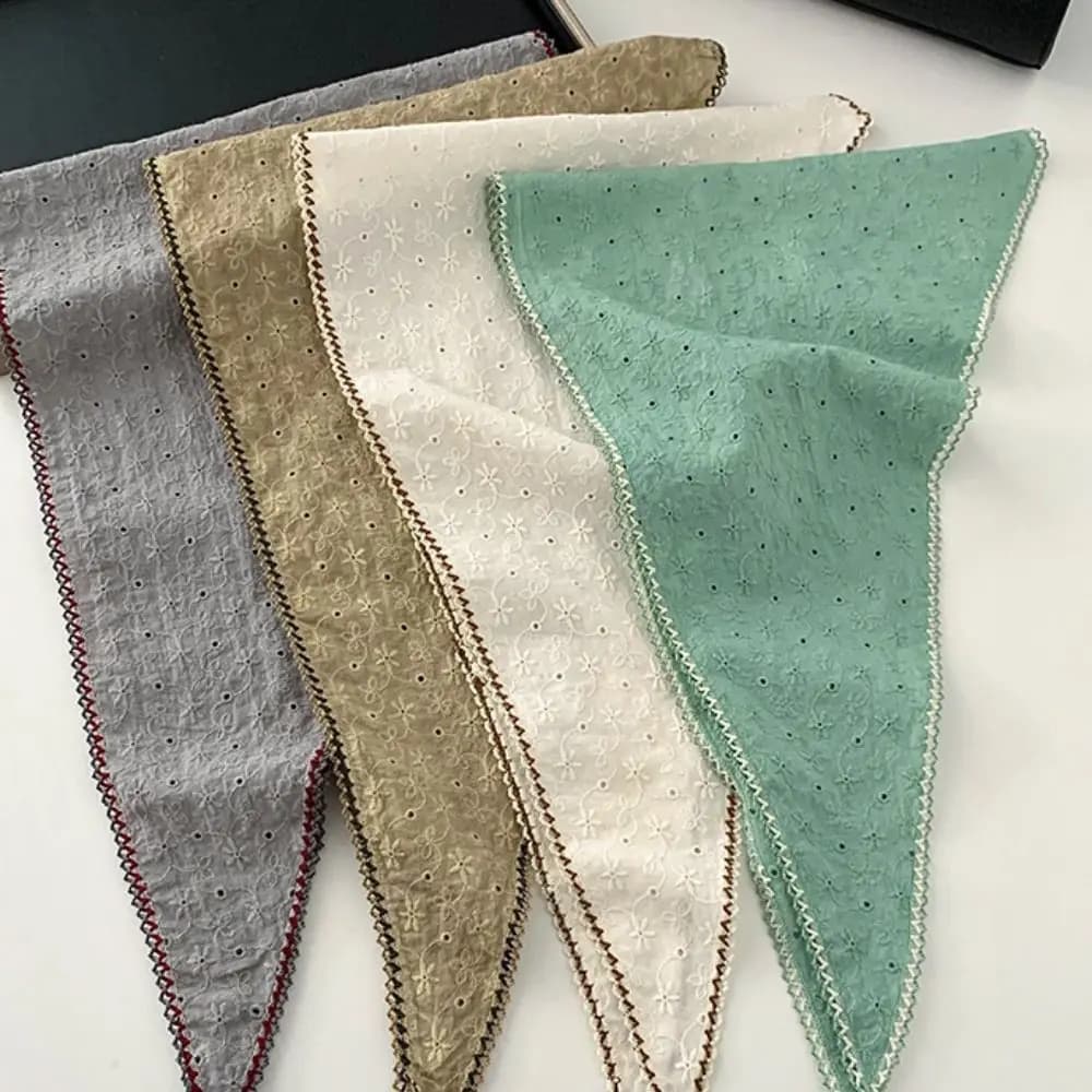 Fashion Embroidered Flowers Flower Neck Scarf Soft Vintage Triangle Hair Head Comfortable Breathable Silk Scarf Summer