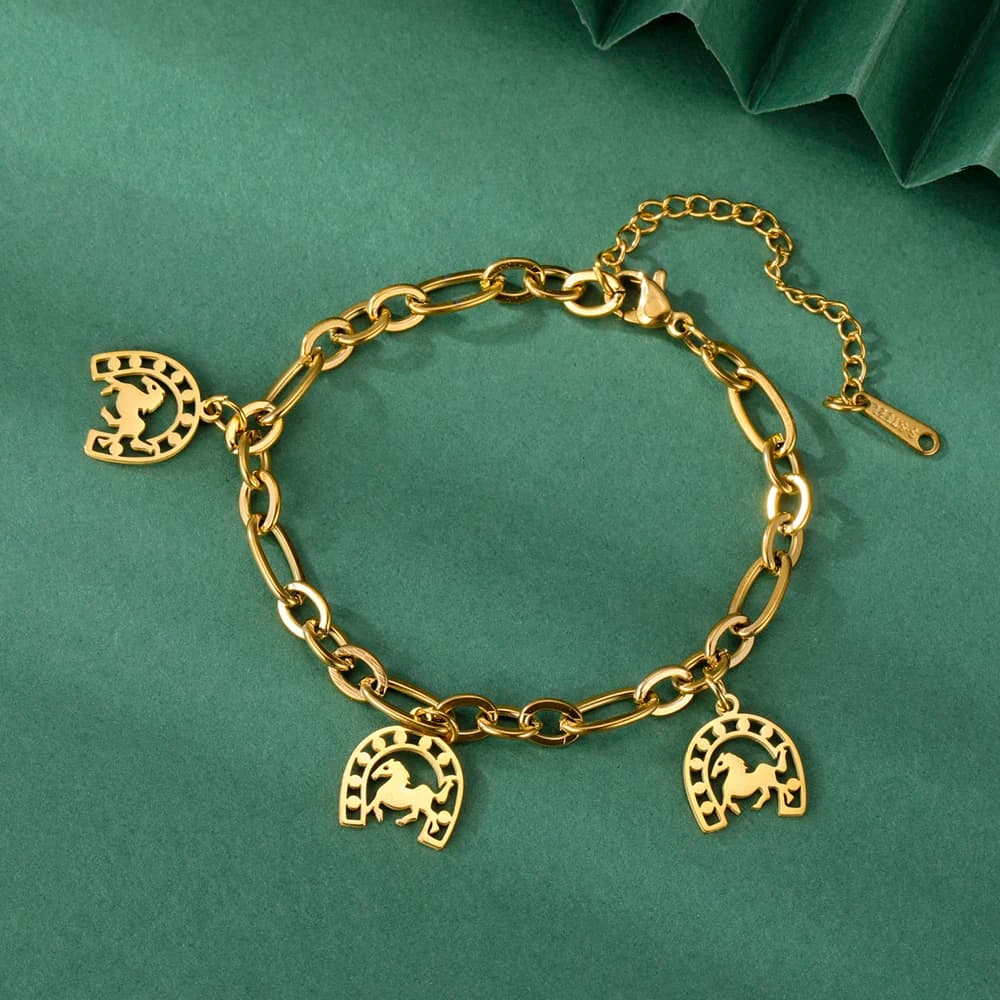 Dawapara Bracciale a ferro di cavallo fortunato Bracciale con ciondolo a ferro di cavallo in acciaio inossidabile per uomo Donna Regali equestri per gli amanti dei cavalli