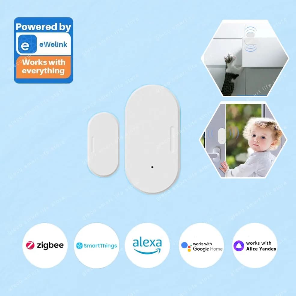 Zigbee Sensore per porte e finestre Sensore di contatto Rilevatore aperto e chiuso Allarme domestico intelligente Protezione di sicurezza Funziona con Alexa, Google, Alice