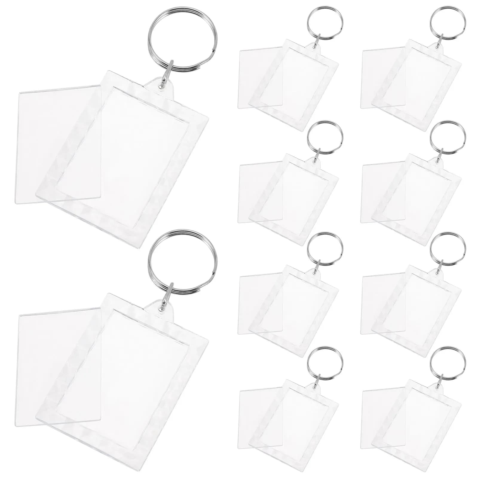 10 Pezzi Portachiavi con Cornice per Foto in Acrilico Trasparente, Supporti Vuoti Personalizzabili, Accessori Fai-da-Te per Chiavi e Zaini