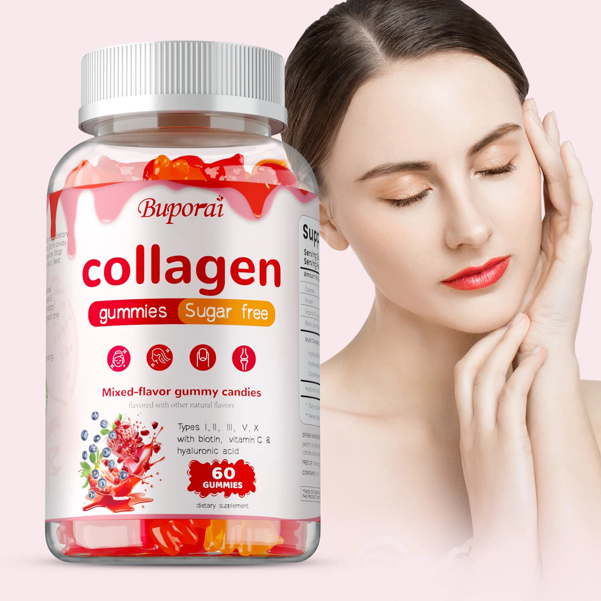 Caramelle gommose multi-colagene - Integratori per capelli, pelle e unghie, digestione e articolazioni, antiossidanti, riducono le rughe - 60 caramelle gommose
