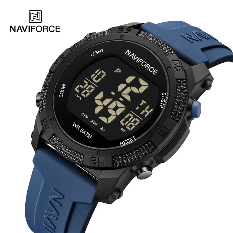 NAVIFORCE Men's Electronic Watch Fashion 5ATM Waterproof Silicone Strap Calendar Men's LCD Digital Wrist Watch Relogio Masculino