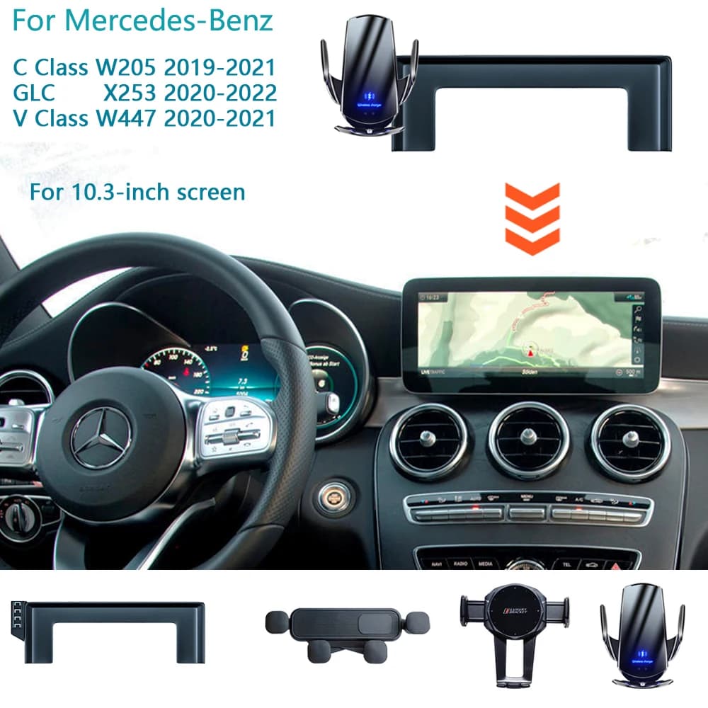 For Mercedes-Benz GLC C253 X253 2020 2021 2022 Car Phone Holder 10.25-Inch Screen Fixed Base Navigation Wireless Charging Stand